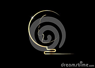 Music literature award, Man Head gold Profile golden coin icon. The award of the year, vector abstract prize medal Vector Illustration