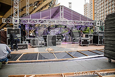 Music live concert stage preparation and installation Editorial Stock Photo