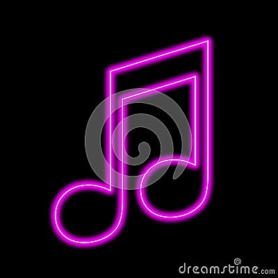 Quaver pink music icon neon symbol on black background Cartoon Illustration