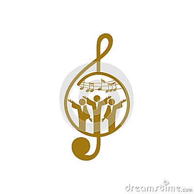 Music logo. Christian symbols. Believers in Jesus sing a song of glorification to the Lord. Vector Illustration