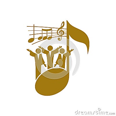 Music logo. Christian symbols. Believers in Jesus sing a song of glorification to the Lord. Vector Illustration