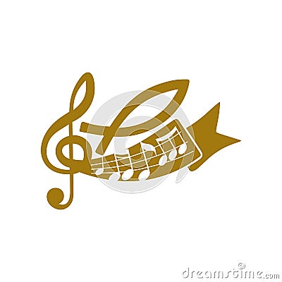 Music logo. Christian symbols. Notes, a treble clef and a fish - a symbol of Jesus. Vector Illustration