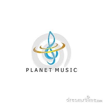 Music logo illustration of planet lines, scales, vector design Vector Illustration