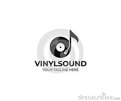 Music logo template. Musical note and vinyl record vector design Vector Illustration