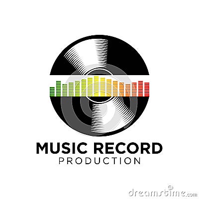 Music logo template. Musical note and vinyl record vector design. Vector Illustration