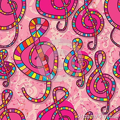 Music love note pink seamless pattern Vector Illustration