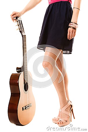 Music lover, summer girl with guitar isolated Stock Photo