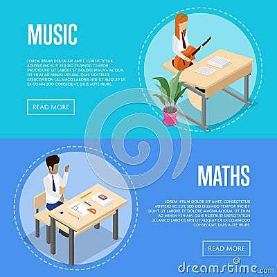 Music and maths studying at school Vector Illustration