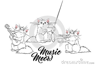 Music meow. Vector set of cute spring cats. Stock Photo