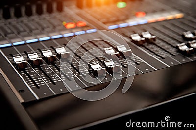 Music mixer control panel. Sound Control Sliders Stock Photo