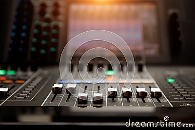 Music mixer control panel. Sound Control Sliders Stock Photo