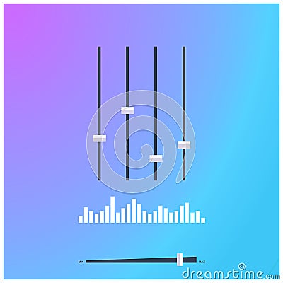 Music Mixer with Equalizer Control Buttons, Sound Waves and Volume Control Vector Illustration