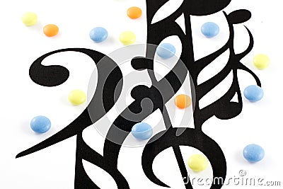 Music notation elements and pills Stock Photo