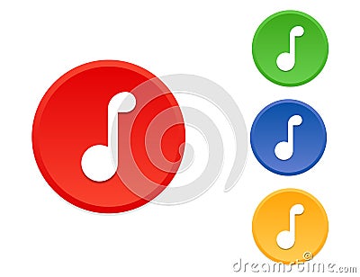 Music note in circle. Red, orange, green and blue musical notation. Melody sign in round shape. Music icon. Classic sound key. Vector Illustration