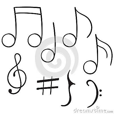 Music note doodle handdrawn cartoon Vector Illustration