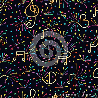 Music note firework colorful seamless pattern Vector Illustration