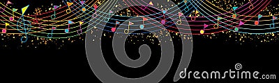 Music note flag top celebration rainbow line giltter banner Vector Illustration