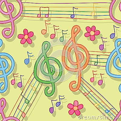 Music note friend watercolor seamless pattern Vector Illustration