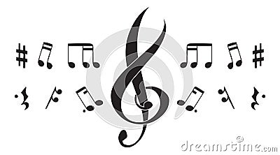 Music note icons, music scales, musical elements, and scales in vector form Vector Illustration