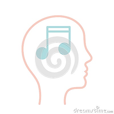 Music note inside human head line style icon vector design Vector Illustration
