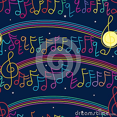 Music note line connect blue sky seamless pattern Vector Illustration