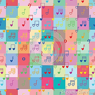 Music note love symmetry colorful seamless pattern Vector Illustration