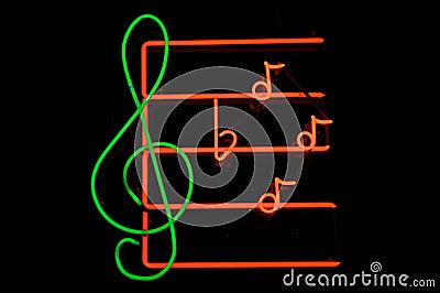 Music Note Neon Sign Stock Photo