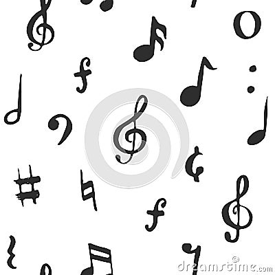 Music note seamless pattern vector illustration. Hand drawn sketched doodle music notes symbols Vector Illustration