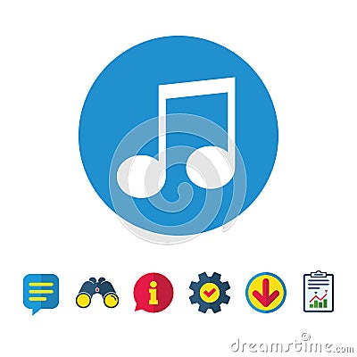 Music note sign icon. Musical symbol. Vector Illustration