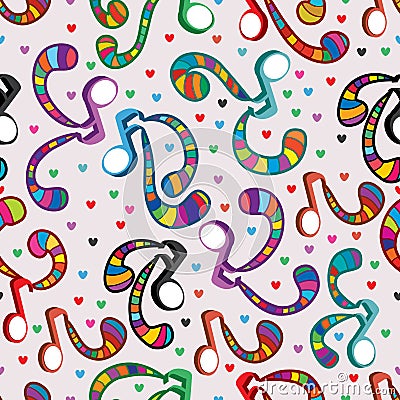 Music note spread colorful love seamless pattern Vector Illustration