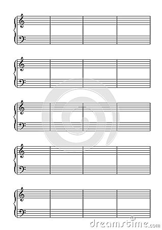 Music note stave with treble and bass clefs a4 Vector Illustration