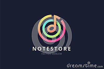 Music note store emblem. Vector Illustration