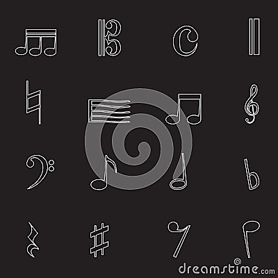 Music note symbols outline icons set eps10 Vector Illustration