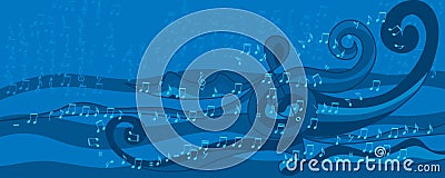 Music note wave style blue banner Vector Illustration