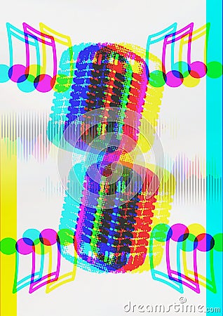 Microphone on music notes colorful Abstract background Editorial Stock Photo