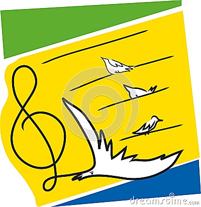 Music notes with birds. Vector Illustration