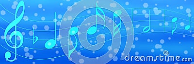 Music Notes in Blue Banner Background Cartoon Illustration