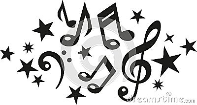 Music notes with clef and stars Vector Illustration