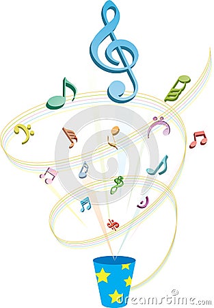 Music notes dancing Stock Photo