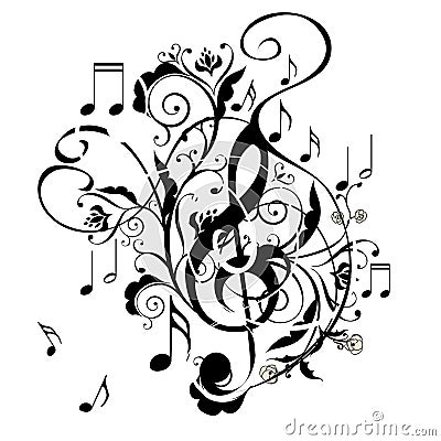 Music Notes Floral Ornament Vector Illustration