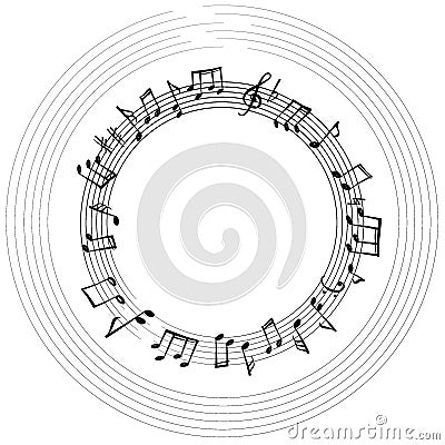 Music notes frame. Musical background. Stock Photo