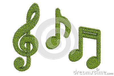 Music notes from grass, 3D rendering Stock Photo