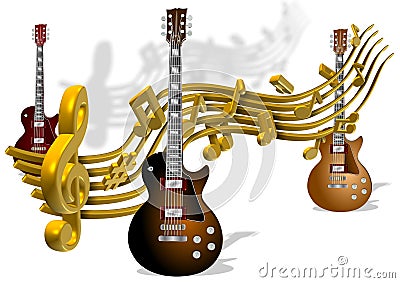 Music notes and guitars Stock Photo