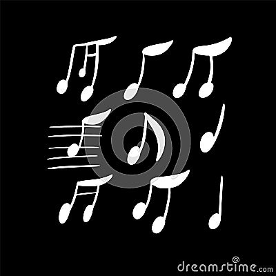 Music notes hand drawn vector illustration black ink isolated Cartoon Illustration