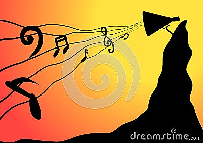 Music notes and loundspeakers with space for text backg Vector Illustration