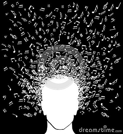 Music notes man head splash Vector Illustration