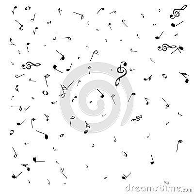 Music notes. Mensural musical notation. Black notes symbols. Music staff Vector Illustration