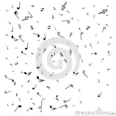 Music notes. Mensural musical notation. Black notes symbols. Music staff Vector Illustration