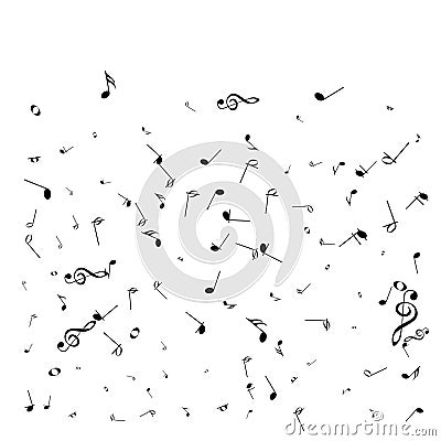 Music notes. Mensural musical notation. Black notes symbols. Music staff Vector Illustration