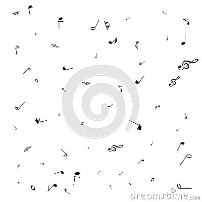 Music notes. Mensural musical notation. Black notes symbols. Music staff Vector Illustration